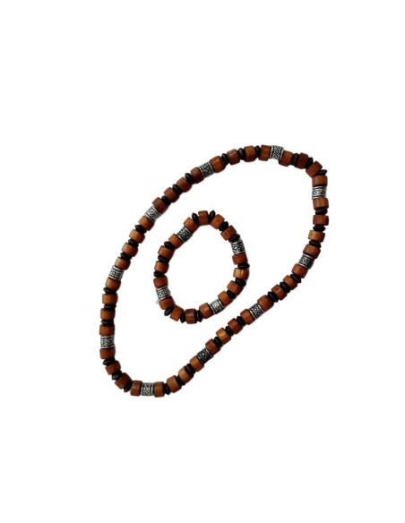 Photo de Parure ethnique bois clair et  argenté - Encens.fr - Boutique ésotérique en ligne - vente de Parure ethnique bois clair