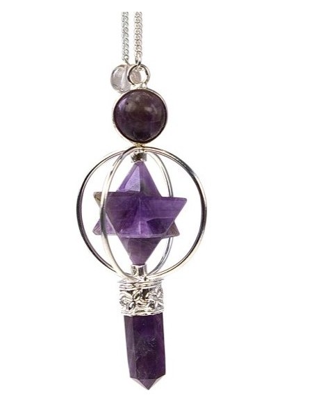 Pendule merkaba en pierre semi précieuse améthyste