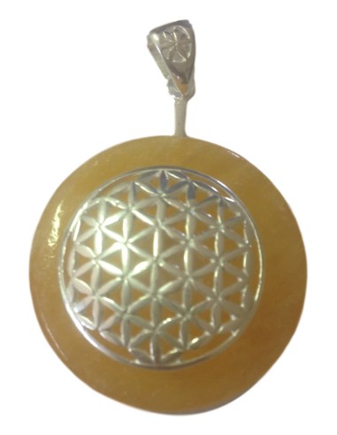 Photo de Pendentif donut avec fleur de vie en calcite jaune - Encens.fr - Boutique ésotérique en ligne - vente de Pendentif donu