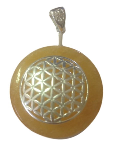 Photo de Pendentif donut avec fleur de vie en calcite jaune - Encens.fr - Boutique ésotérique en ligne - vente de Pendentif donu