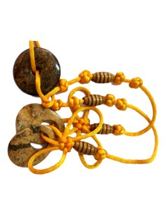 Collier artisanal avec disque et suspension en bronzite et jaspe