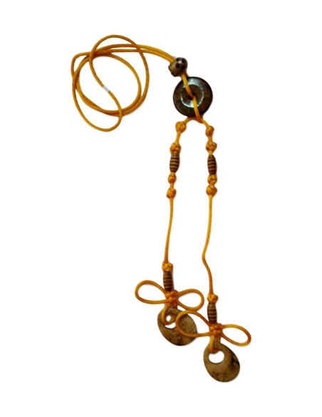 Collier artisanal avec disque et suspension en bronzite et jaspe
