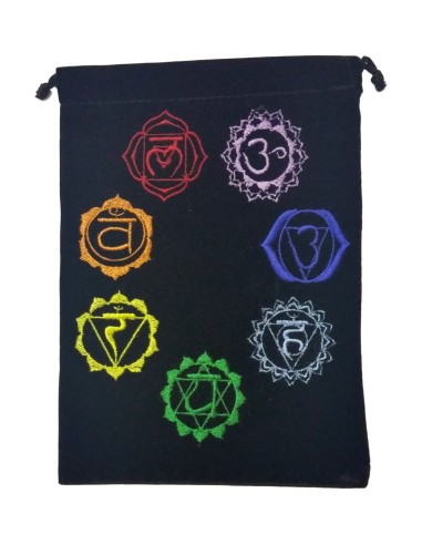 Photo de Bourse de rangement velour noire symboles 7 chakras - Encens.fr - Boutique ésotérique en ligne - vente de Bourse de ran