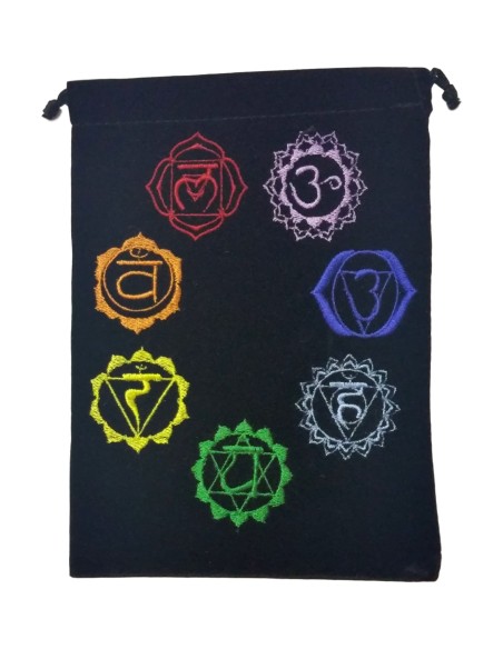 Photo de Bourse de rangement velour noire symboles 7 chakras - Encens.fr - Boutique ésotérique en ligne - vente de Bourse de ran