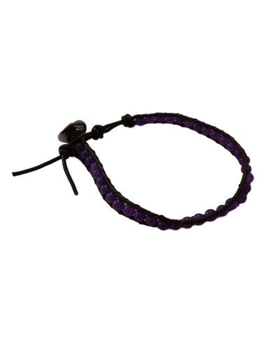 Photo de Bracelet cuir et perle améthyste - Encens.fr - Boutique ésotérique en ligne - vente de Bracelet cuir et perle améthyste