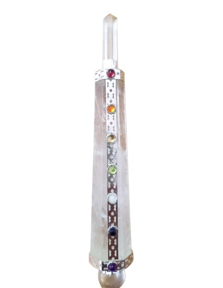 Photo de Baguette des 7 chakras en cristal de roche - Encens.fr - Boutique ésotérique en ligne - vente de Baguette des 7 chakras