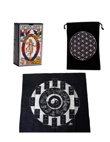 Photo de Coffret voyance : Tapis de tirage + Bourse + Ancien Tarot - Encens.fr - Boutique ésotérique en ligne - vente de Coffret