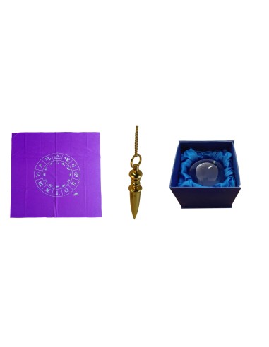 Photo de Coffret mediumtar : Tapis de tirage + Boule de cristal + Pendule - Encens.fr - Boutique ésotérique en ligne - vente de 