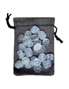 Photo de Set de 25 runes en cristal de roche avec pochette - Encens.fr - Boutique ésotérique en ligne - vente de Set de 25 runes