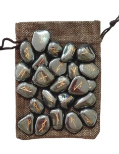 Photo de Set de 25 runes en hématite avec pochette - Encens.fr - Boutique ésotérique en ligne - vente de Set de 25 runes en héma
