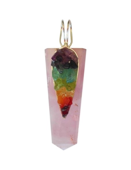 Photo de Pendentif des 7 chakras en quartz rose - Encens.fr - Boutique ésotérique en ligne - vente de Pendentif des 7 chakras en