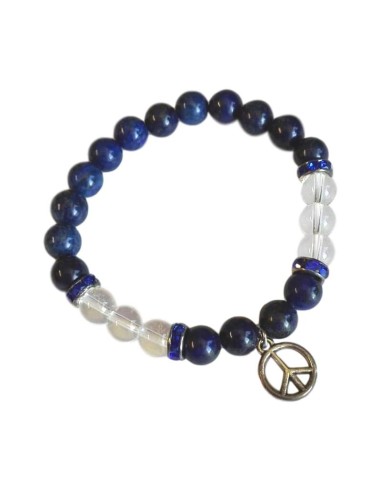 Photo de Bracelet 8 mm en lapis lazuli et cristal de roche avec breloque argenté - Encens.fr - Boutique ésotérique en ligne - ve