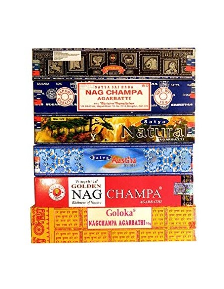 Photo de 6 Variétés d'encens: Satya 1Natural, 1Super Hit, 1Nag Champa, 1Aastha, - Encens.fr - Boutique ésotérique en ligne - ven