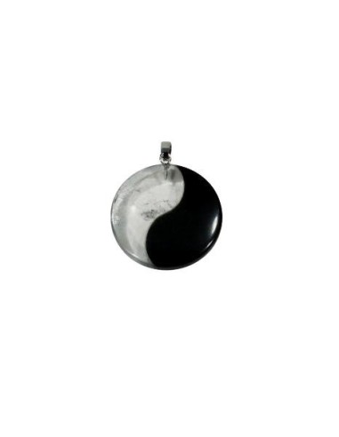 Photo de Pendentif Yin Yang en cristal de roche et obsidienne - Encens.fr - Boutique ésotérique en ligne - vente de Pendentif Yi