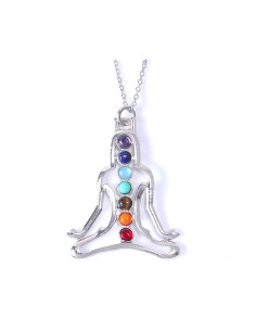 Photo de Pendentif yogi métal argenté et barrette des chakras - Encens.fr - Boutique ésotérique en ligne - vente de Pendentif yo
