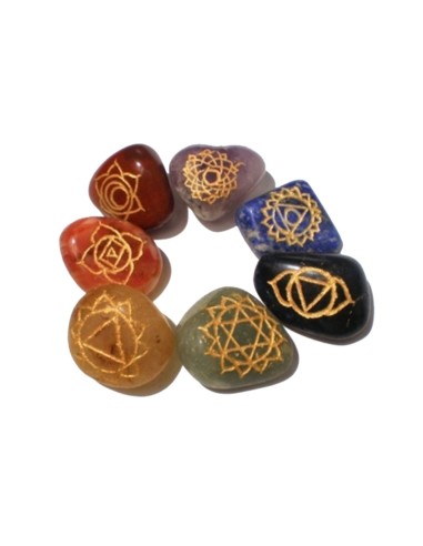 Photo de Pochette pierres roulées des 7 chakras avec symboles - Encens.fr - Boutique ésotérique en ligne - vente de Pochette pie