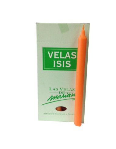 Photo de Boîte de 18 bougies Velas Isis I orange - Encens.fr - Boutique ésotérique en ligne - vente de Boîte de 18 bougies Velas