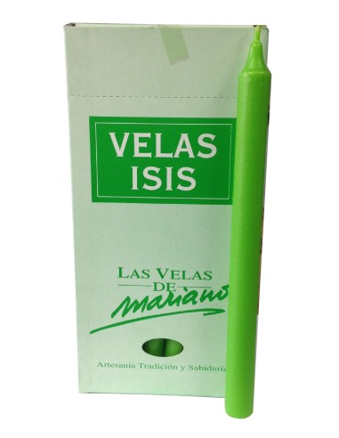 Photo de Boîte de 18 bougies Velas Isis I vert fluo - Encens.fr - Boutique ésotérique en ligne - vente de Boîte de 18 bougies Ve
