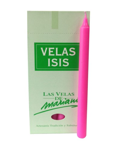 Photo de Boîte de 18 bougies Velas Isis I rose fluo - Encens.fr - Boutique ésotérique en ligne - vente de Boîte de 18 bougies Ve