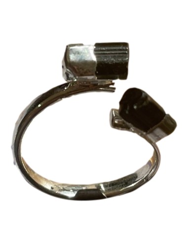 Photo de bague réglable en métal argenté et pointe de tourmaline - Encens.fr - Boutique ésotérique en ligne - vente de bague rég