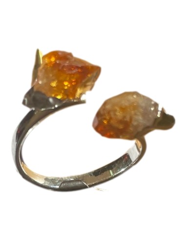 Photo de bague réglable en métal argenté et pointe en citrine - Encens.fr - Boutique ésotérique en ligne - vente de bague réglab