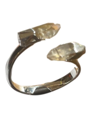 Photo de bague réglable en métal argenté et pointe de quartz fumé - Encens.fr - Boutique ésotérique en ligne - vente de bague ré