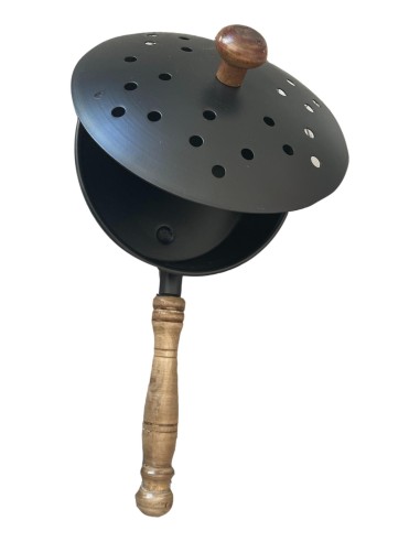 Photo de Brûle-encens en laiton couleur noir avec manche en bois - Encens.fr - Boutique ésotérique en ligne - vente de Brûle-en