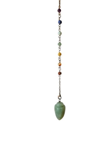 Photo de Pendule conique lisse en aventurine avec chaîne 7 chakras - Encens.fr - Boutique ésotérique en ligne - vente de Pendule