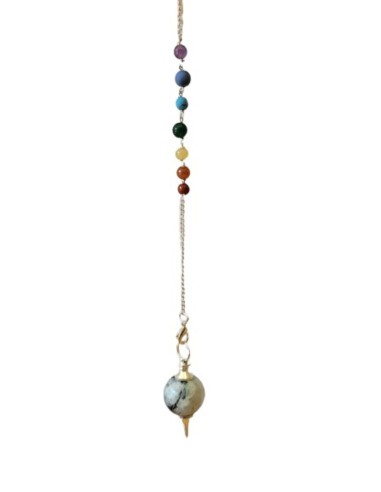 Photo de Pendule sphéroton en pierre de lune avec chaîne 7 chakras - Encens.fr - Boutique ésotérique en ligne - vente de Pendule