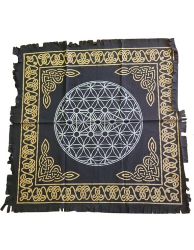 Photo de Tapis de tirage de cartomancie noir Fleur de vie - Encens.fr - Boutique ésotérique en ligne - vente de Tapis de tirage 