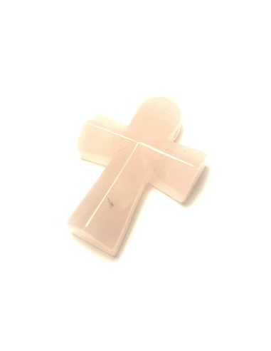 Pendentif croix Ank en Quartz rose